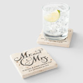 Mr. and Mrs., Personalisiert Verlobung Gift, Marmo Steinuntersetzer (Seitenansicht)