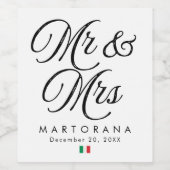Mr and Mrs Personalized Italian Wedding Weinetikett (Einzelnes Label)