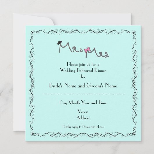 Mr. and Mrs Probe Dinner Mint Color Einladung (Vorderseite)