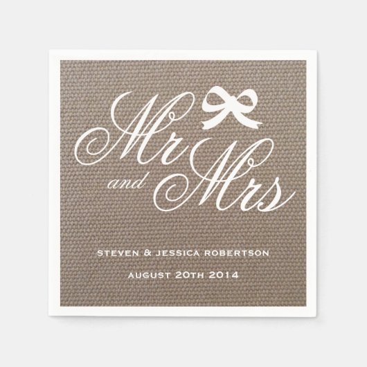 Mr. and Mrs. rustic burlap Country Hochzeitsnapkin Serviette (Vorderseite)