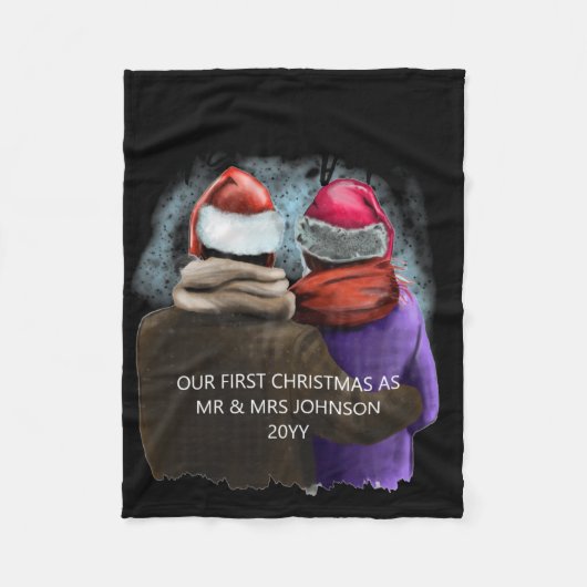 Mr And Mrs Script Couples Christmas T Shirt Fleecedecke (Vorderseite)
