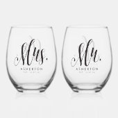 Mr. and Mrs. script frisch personalisiert schwarz Weinglas Ohne Stiel (Rückseite)