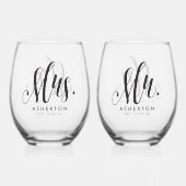 Mr. and Mrs. script frisch personalisiert schwarz Weinglas Ohne Stiel (Vorderseite)