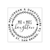 Mr. and Mrs. Script Wedding Wreath Rücksendeadress Gummistempel (Prägung)