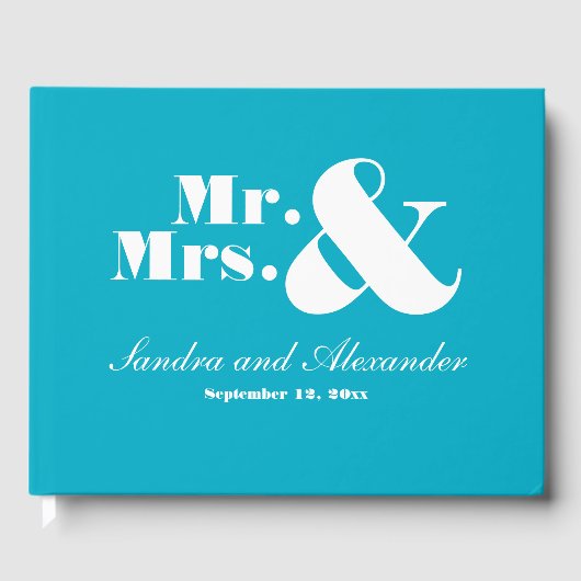 Mr. and Mrs Simple Aquamarin Aqua Blue Gästebuch (Vorderseite)