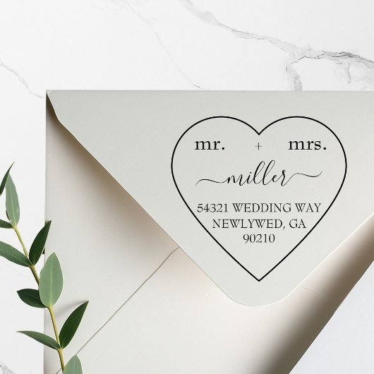 Mr and Mrs Trendy Heart Modern Script Typography Gummistempel