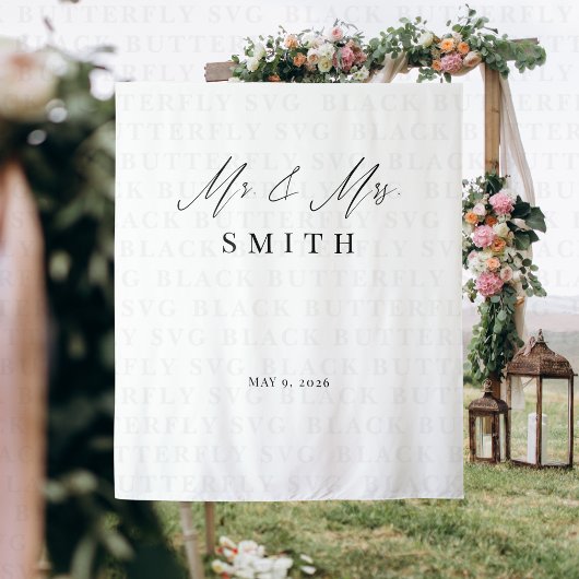 Mr and Mrs Wedding Backdrop Banner | Elegant  Wandteppich