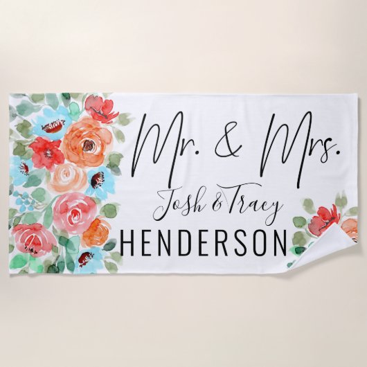 Mr. and Mrs. Wedding Bride and Groom Personalisier Strandtuch (Vorderseite)