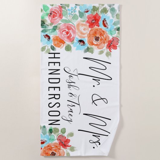 Mr. and Mrs. Wedding Bride and Groom Personalisier Strandtuch (Vorderseite)