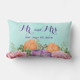 Mr. and Mrs Wedding Date Watercolor Blume Lendenkissen