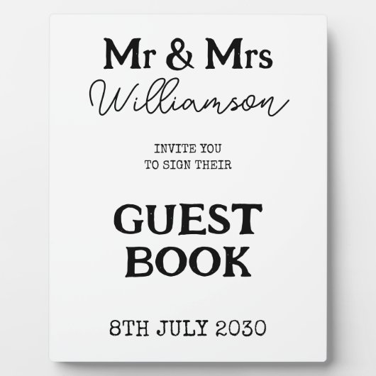 Mr. And Mrs. Wedding Guest Book Sign Fotoplatte (Vorderseite)