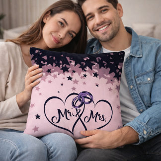 Mr and Mrs Wedding Throw Pillow with Star Backgrou Kissen