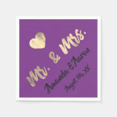 Mr. and Mrs White Heart Lila Champaigne Gold Serviette (Vorderseite)