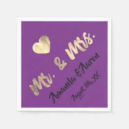 Mr. and Mrs White Heart Lila Champaigne Gold Serviette