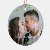 Mr and Mrs with Year and Foto Christmas Keramik Ornament (Links)