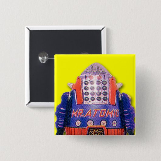 Mr. Atomic Toy Robot Square Button (Vorne & Hinten)