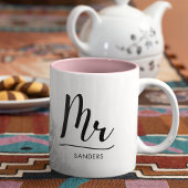 Mr Black Modern Script Monogram Boda Zweifarbige Tasse