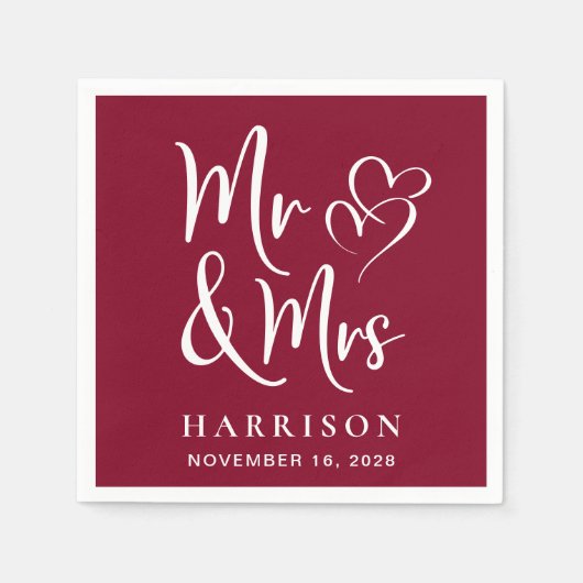 Mr. Burgundy Wedding Reception Serviette (Vorderseite)
