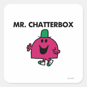Mr. Chatterbox Waving Hello Quadratischer Aufkleber