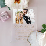 Mr Foto Gold Script Wedding Reception Acryleinladungen<br><div class="desc">Chic elopement oder kleine Hochzeitsankündigung und Empfang Einladung mit Ihrem Foto in einem "Mr. & Mrs." Ausschnitt-Rahmen und "Celebrate With Uns" in einem modernen Goldskript. Fügen Sie Ihre Namen in einem signaturähnlichen Gold-Skript hinzu.</div>
