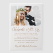 Mr Foto Gold Script Wedding Reception Pergament Einladungen (Vorderseite)