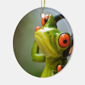 Mr. Frog mit Kopfhörern Ornament Round (Links)