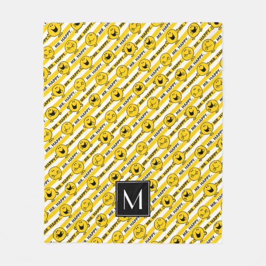 Mr. Happy | Muster der gelben Streifen | Monogramm Fleecedecke (Vorderseite)