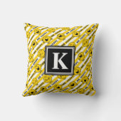 Mr. Happy | Muster der gelben Streifen | Monogramm Kissen (Rückseite)