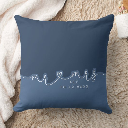 Mr. Heart Script Dusty Blue Wedding Pillow Kissen (Decke)