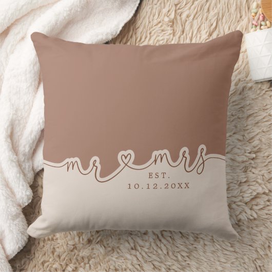 Mr. Heart Script Mocha Beige Wedding Pillow Kissen (Decke)