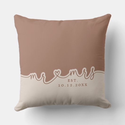 Mr. Heart Script Mocha Beige Wedding Pillow Kissen (Rückseite)