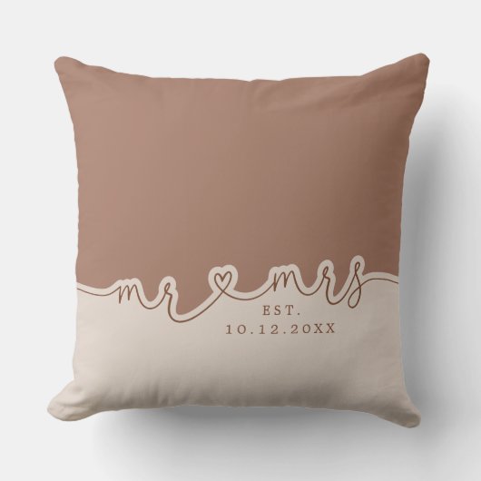 Mr. Heart Script Mocha Beige Wedding Pillow Kissen (Vorderseite)