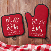 Mr. Hearts Monogram Red Wedding Ofenhandschuh & Topflappen-Set