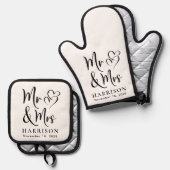 Mr. Hearts Monogram Wedding Ofenhandschuh & Topflappen-Set (Vorderseite/Rückseite)