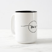 Mr in Elegance: Black Scripted Schriftart Kaffeema Zweifarbige Tasse (Vorderseite Links)