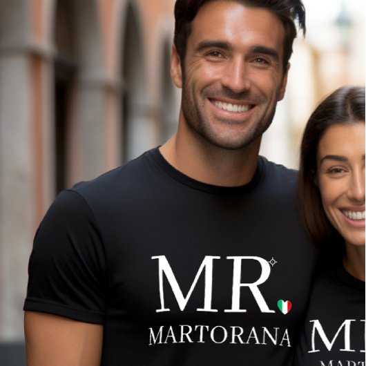 MR. Italian Flag Heart Personal Last Name Couples T-Shirt