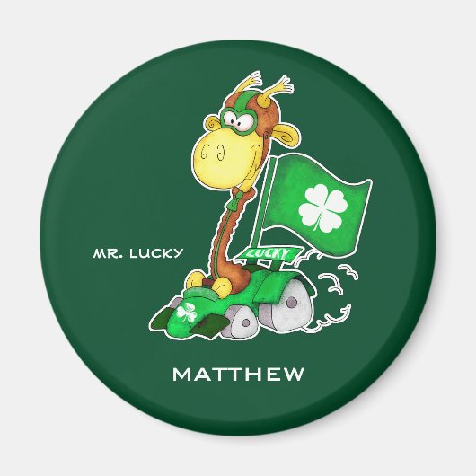 Mr. Lucky. Funny Giraffe St.Patrick's Day Custom Magnet (Vorne)