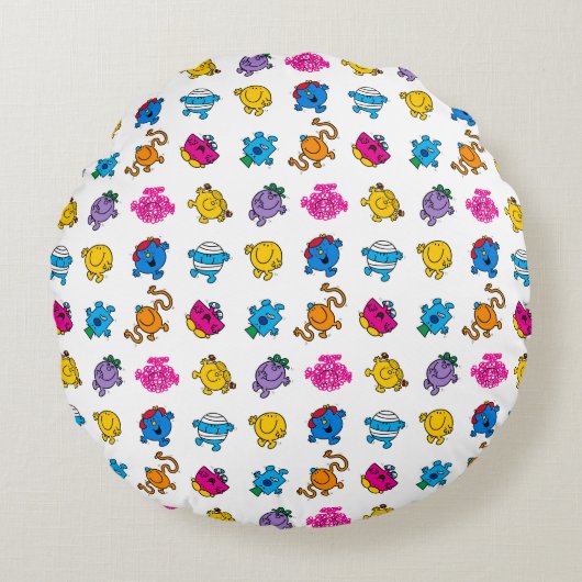 Mr Men & Little Miss | Dancing Neon Pattern Rundes Kissen (Vorderseite)
