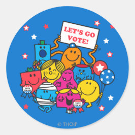 Mr Men Little Miss Lass uns abstimmen! Runder Aufkleber