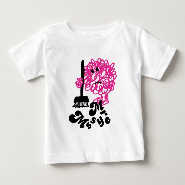 Mr. Messy | Broom & Name Baby T-shirt (Vorderseite)