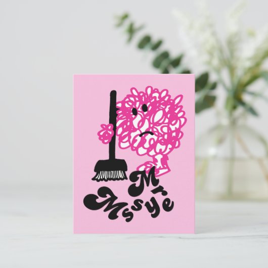 Mr. Messy | Broom & Name Postkarte (Stehend Vorderseite)