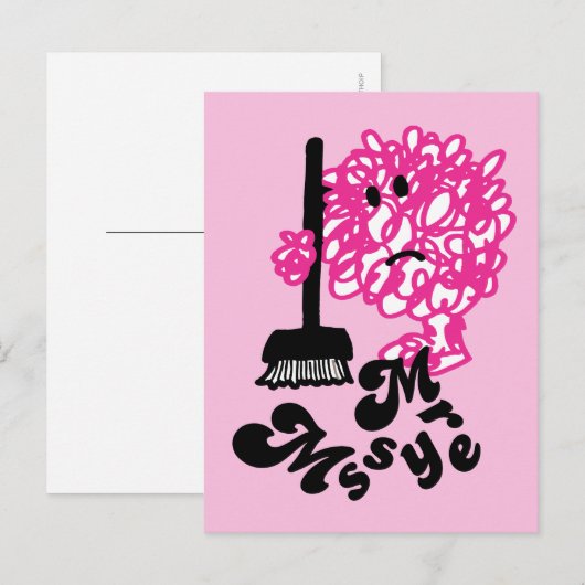 Mr. Messy | Broom & Name Postkarte (Vorne/Hinten)