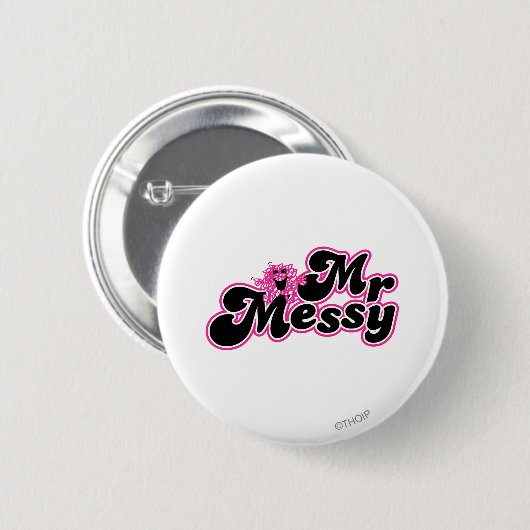 Mr. Messy | Große schwarz-rosa Buchstaben Button (Vorne & Hinten)
