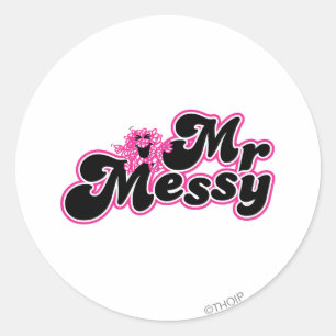 Mr. Messy   Große schwarz-rosa Buchstaben Runder Aufkleber