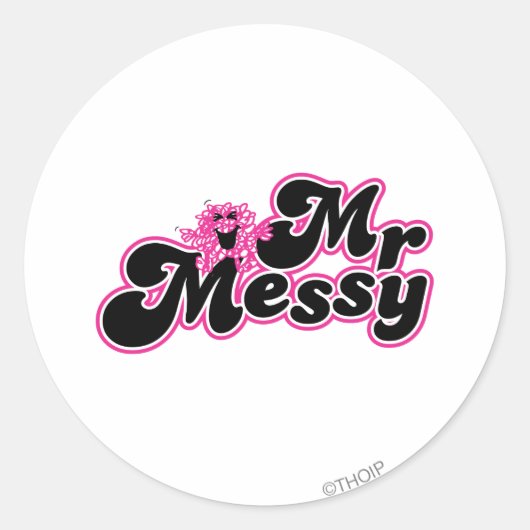 Mr. Messy | Große schwarz-rosa Buchstaben Runder Aufkleber (Vorderseite)