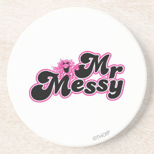 Mr. Messy   Große schwarz-rosa Buchstaben Sandstein Untersetzer