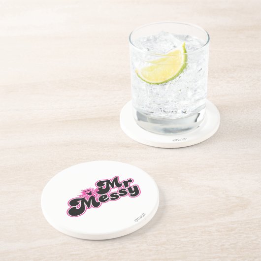 Mr. Messy | Große schwarz-rosa Buchstaben Sandstein Untersetzer (Seite)