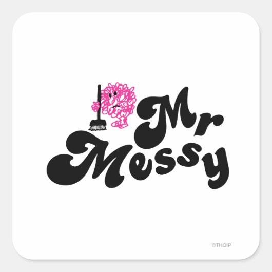 Mr. Messy | Reinigung mit Raum Quadratischer Aufkleber (Vorderseite)