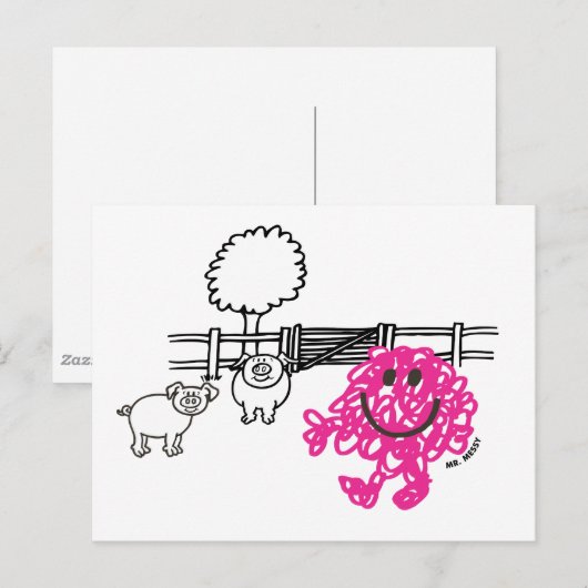 Mr. Messy & Two Pigs Postkarte (Vorne/Hinten)