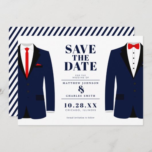 Mr. & Modern Wedding Navy Tux - Save the Date (Vorne/Hinten)